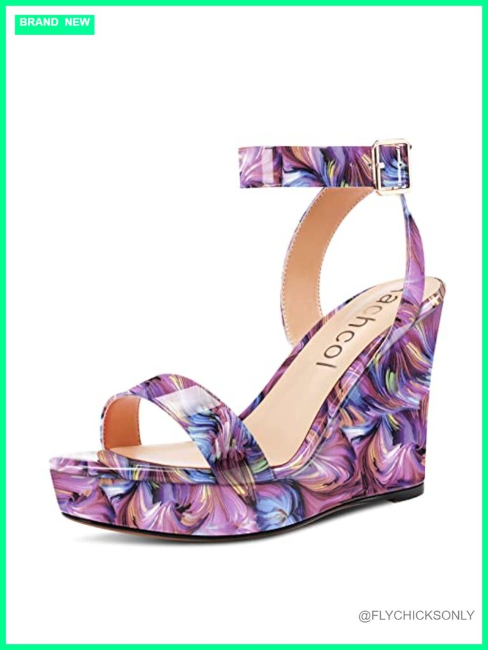 Women's Platform Wedge Sandals Round Peep Toe Ankle Strap Slingback Chunky High
